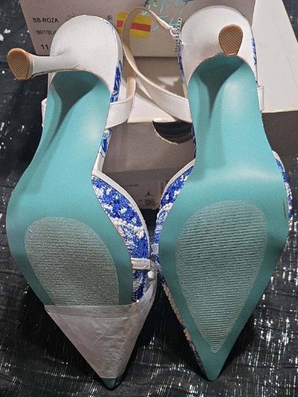 Betsey Johnson Roza...Blue & White Embellished Slingback Heels... Brand New!!! - Picture 5 of 5